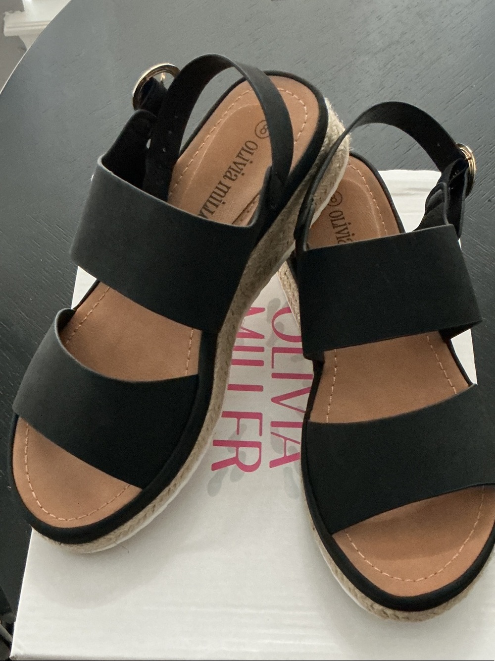Olivia Miller Black Two-Strap Slingback Sandals